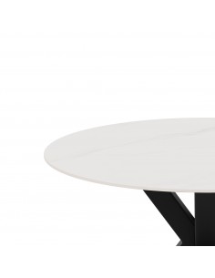 Mesa redonda Argo de porcelânico branco de 120 cm, pés de... 2