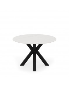 Mesa redonda porcelánico blanco Argo 120 cm, pies metal...