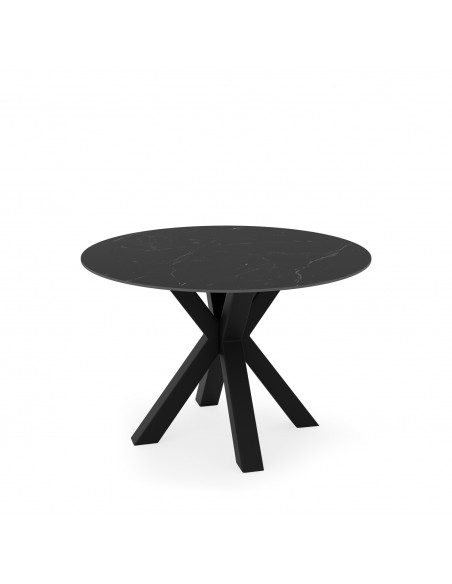 Mesa redonda porcelánico negro Argo 120 cm, pies metal negro.
