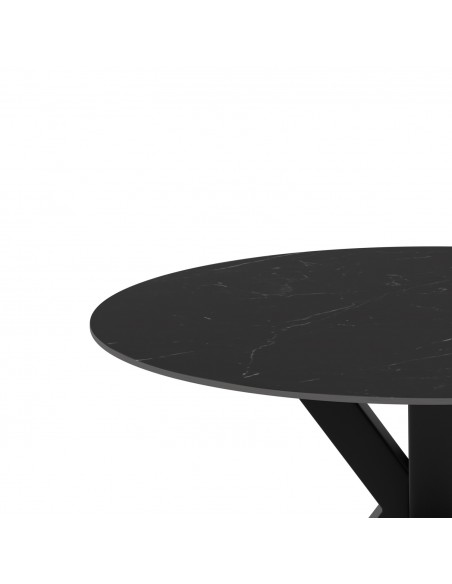 Mesa redonda porcelánico negro Argo 120 cm, pies metal negro.