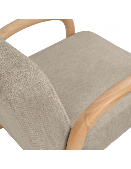 Poltrona JAPANDI DOROTHY em madeira natural e tecido taupe