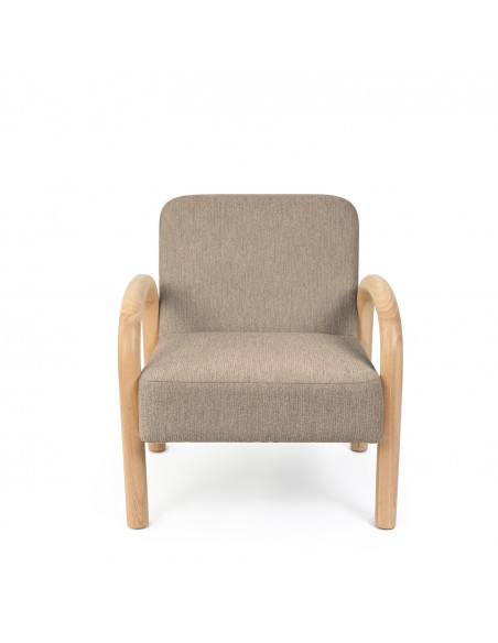Poltrona JAPANDI DOROTHY em madeira natural e tecido taupe