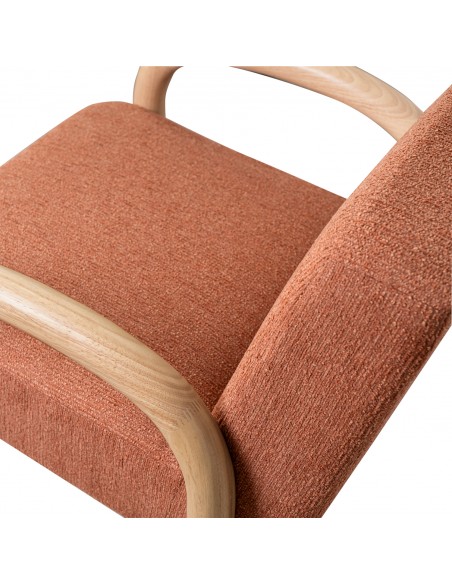 Poltrona JAPANDI DOROTHY em madeira natural e tecido terracota