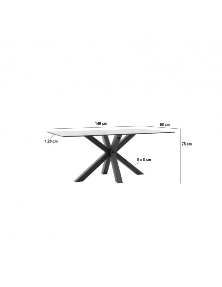 Mesa design ARGO 140x90, Vidro Transparente, metal preto