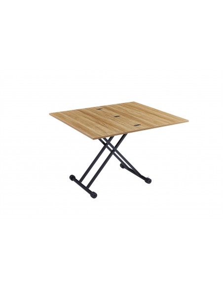 Mesa de centro elevable y extensible Divina, MDF roble y metal negro