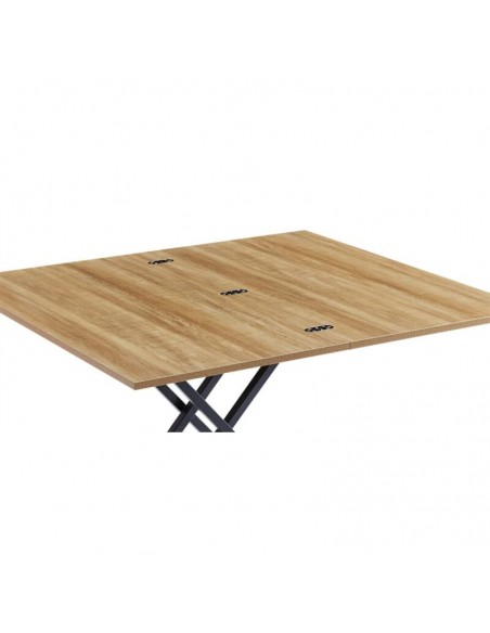 Mesa de centro elevable y extensible Divina, MDF roble y metal negro