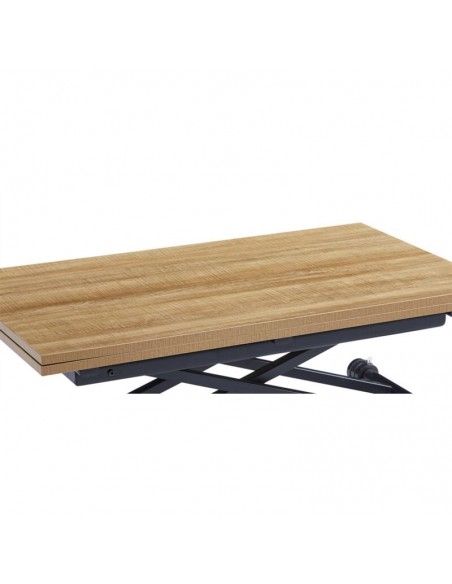 Mesa de centro elevable y extensible Divina, MDF roble y metal negro