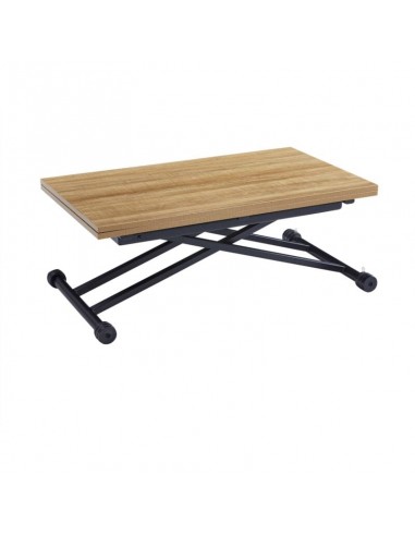 Mesa de centro elevable y extensible Divina, MDF roble y metal negro