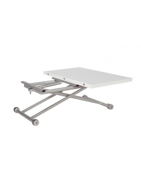 Mesa de centro elevable y extensible Divina, MDF melamina blanco y metal negro