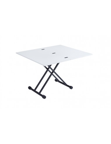 Mesa de centro elevable y extensible Divina, MDF melamina blanco y metal negro
