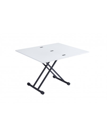 Mesa de centro elevável e extensível Divina, MDF melamínico branco e metal preto