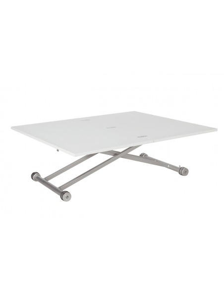 Mesa de centro elevable y extensible Divina, MDF melamina cambrian y metal crema