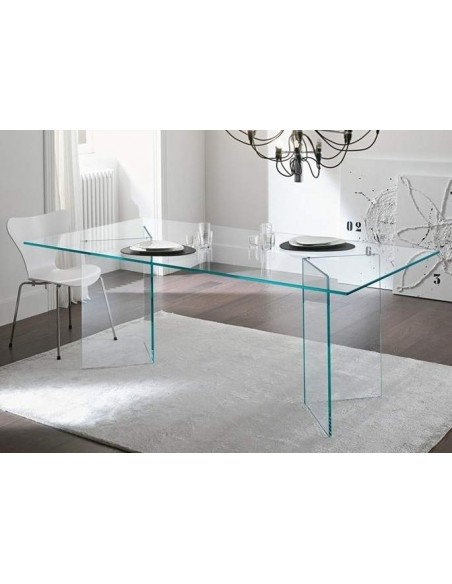 Mesa De Comedor Burano 200x120, Cristal Transparente