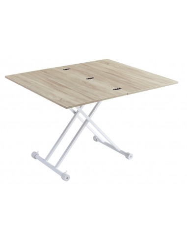 Mesa de centro elevável e extensível Divina, MDF melamínico cambrian e metal creme