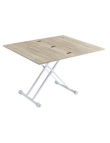 Mesa de centro elevable y extensible Divina, MDF melamina cambrian y metal crema