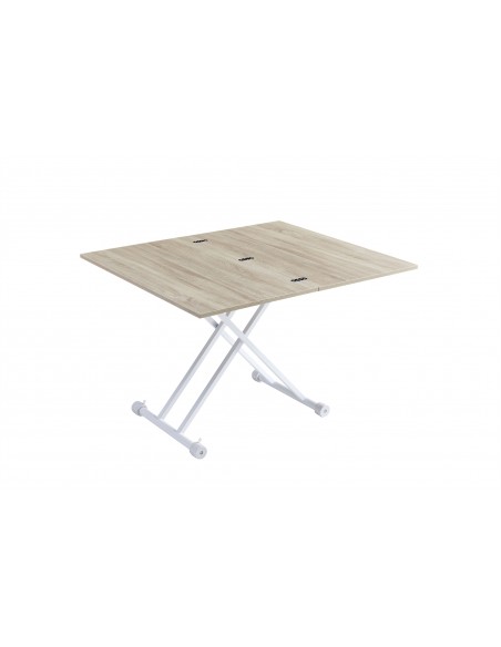 Mesa de centro elevável e extensível Divina, MDF melamínico cambrian e metal creme