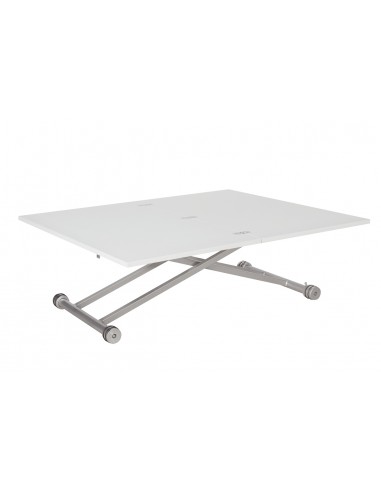 Mesa de centro elevable y extensible Divina 100, MDF lacado blanco y metal gris