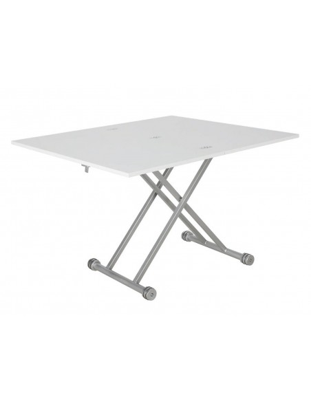 Mesa de centro elevável e extensível Divina 100, MDF lacado branco e metal cinzento