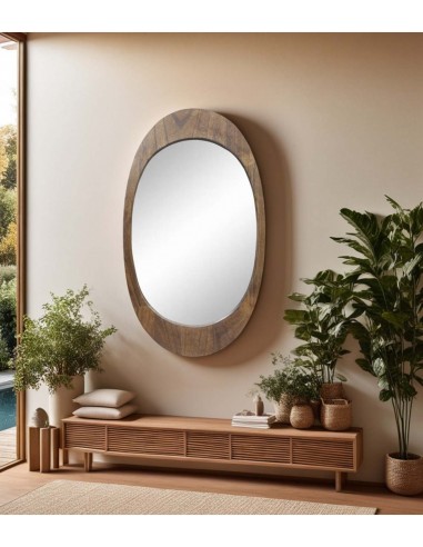 Espejo de pared OVAL en madera 50 x 86 color nogal