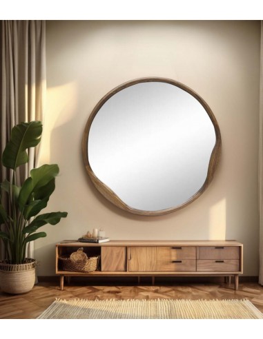 Espejo moderno de pared REDONDO 90 en MADERA color nogal