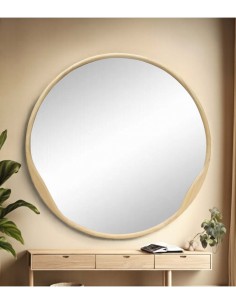 Espejo REDONDO 120 moderno de pared en MADERA color roble.