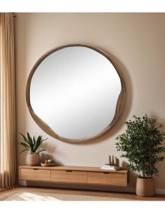 Espelho redondo 120 de parede moderno em madeira cor...