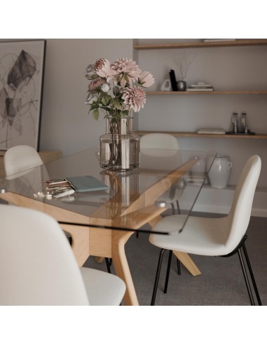 MESA DE CRISTAL MODERNA DELLA 160x90, roble