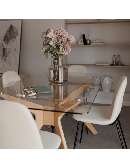 MESA DE CRISTAL MODERNA DELLA 160x90, roble