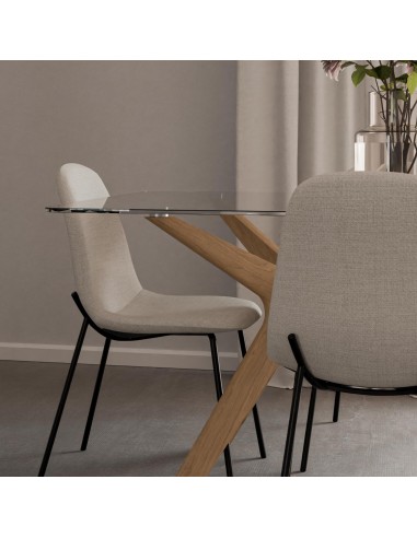 MESA DE CRISTAL MODERNA DELLA 160x90, roble