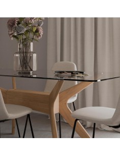 MESA DE CRISTAL MODERNA DELLA 160x90, roble 2
