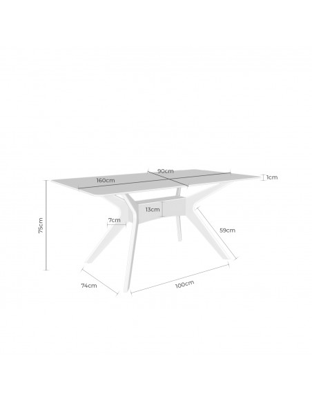 MESA DE CRISTAL MODERNA DELLA 160x90, roble
