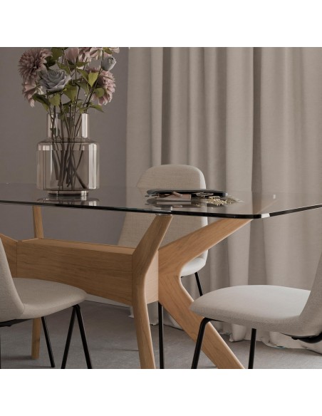 MESA de cristal y roble DELLA 140x90