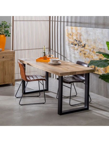 Mesa de jantar industrial OLIVER 160 x 90, madeira de manga e pés metal preto