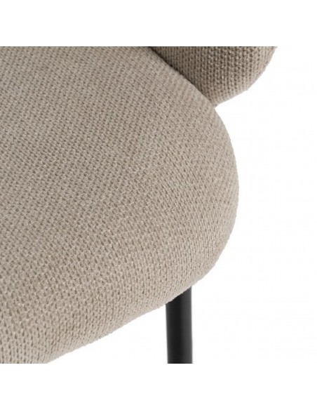 Cadeira de jantar NELIDA estofada em bege com pernas de metal preto