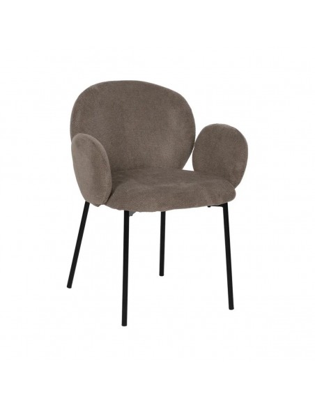 Silla de comedor NELIDA tapizada en taupe con patas metálicas negras