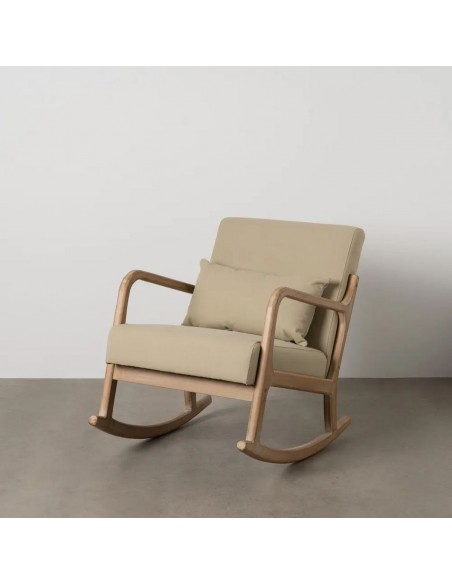 Mecedora Japandi MALIA en madera natural y tapizado beige