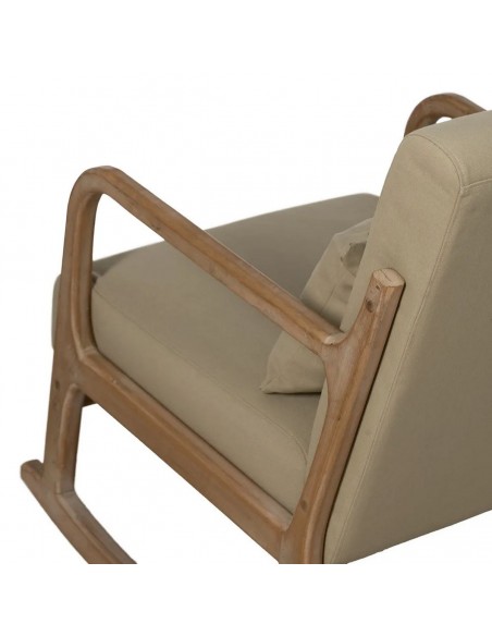 Mecedora Japandi MALIA en madera natural y tapizado beige