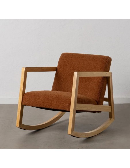 Mecedora JAPANDI AMBRA de madera natural y tapizado marrón