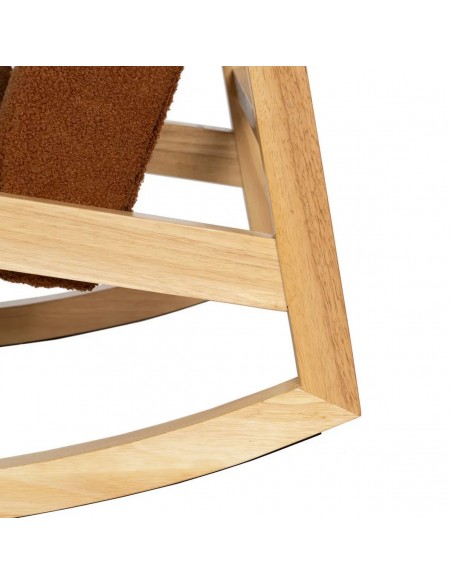 Mecedora JAPANDI AMBRA de madera natural y tapizado marrón