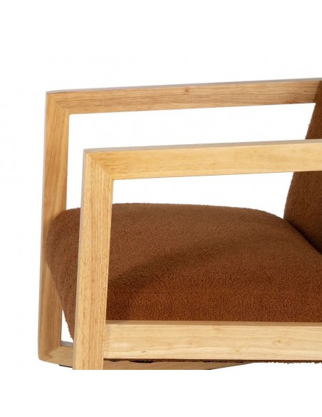 Mecedora JAPANDI AMBRA de madera natural y tapizado marrón