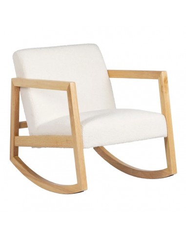 Mecedora JAPANDI AMBRA de madera natural y tapizado blanco
