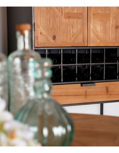 Armário de vinhos LONGFORD em madeira de abeto e ferro cinza