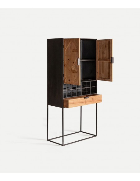 Armario Botellero LONGFORD de Madera de Abeto y Hierro Gris