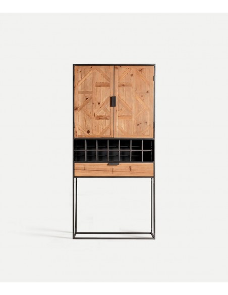 Armario Botellero LONGFORD de Madera de Abeto y Hierro Gris