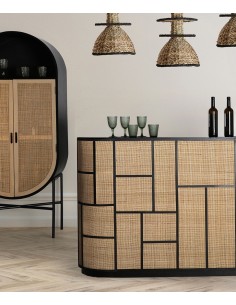 Barra de Bar BEILEN de ratán natural y madera de Pino Negro 2