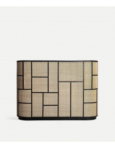 Balcão de bar BEILEN em rattan natural e madeira de pinho...