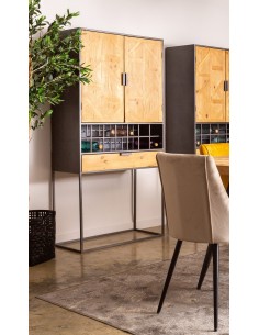 Armario Botellero LONGFORD de Madera de Abeto y Hierro Gris 2