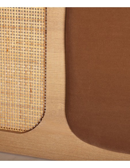 Cabezal Larvik 160 cm ,estilo Nórdico Zen con Ratán y Terciopelo