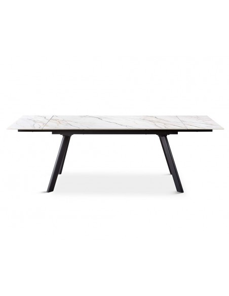 Mesa extensible ARMINIA 160(240) x 90, porcelánico blanco y metal negro
