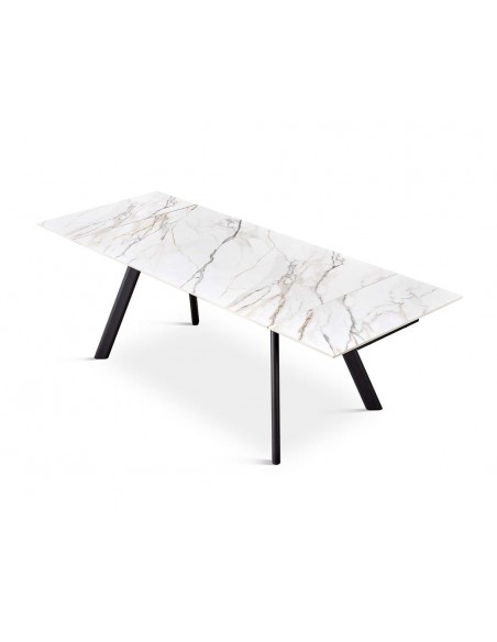 Mesa extensível ARMINIA 160(240) x 90, porcelânico branca e metal preto